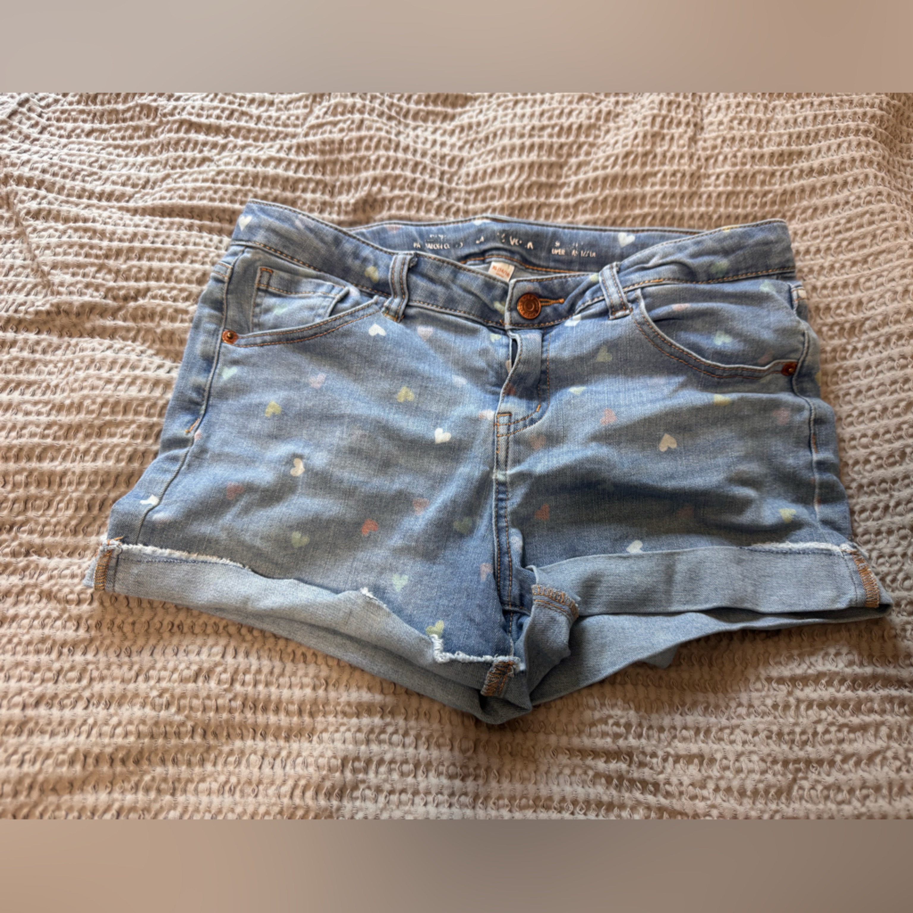 Cat And Jack - Light Blue Denim Shorts With Heart Pattern- Girls 14/16